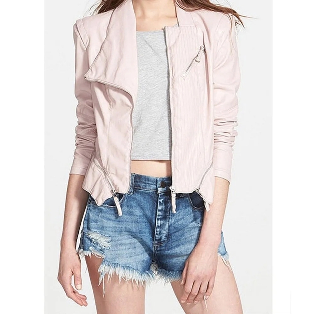 BlankNYC Women's Size Medium Blush Pink Faux Leather Jacket ZIP Up Cropped